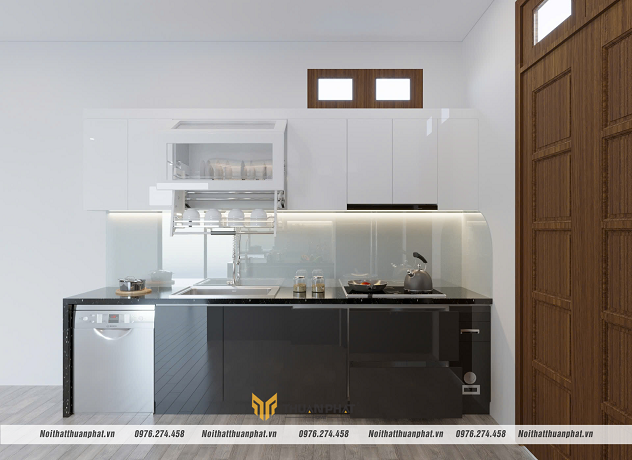 Tủ bếp nhựa cánh Acrylic thiết kế song song tối ưu không gian