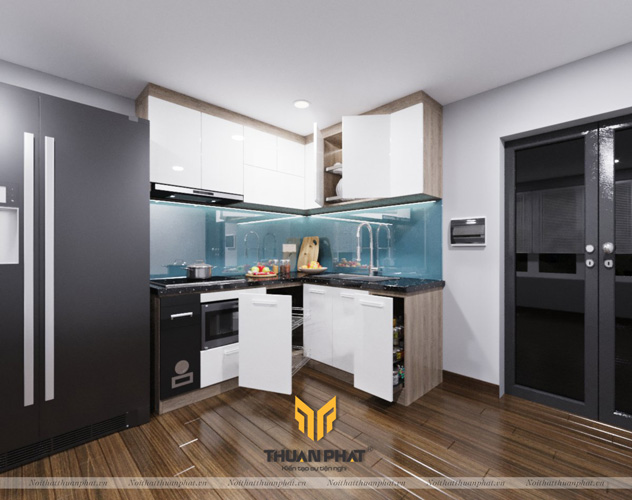 Tủ Bếp Acrylic hình chữ L cho chung cư
