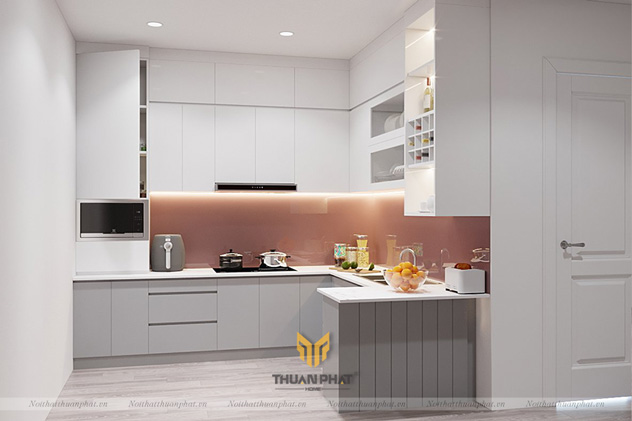 Tủ bếp MDF phun sơn hiện đại