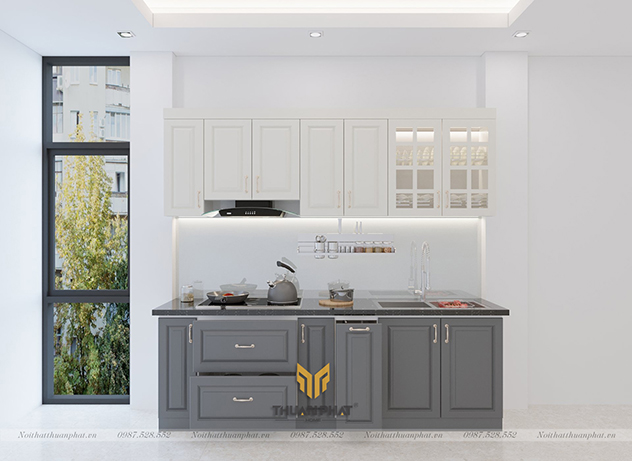 Tủ bếp MDF phun sơn nhỏ gọn