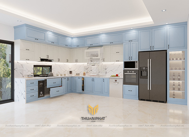 Tủ bếp MDF phun sơn hiện đại