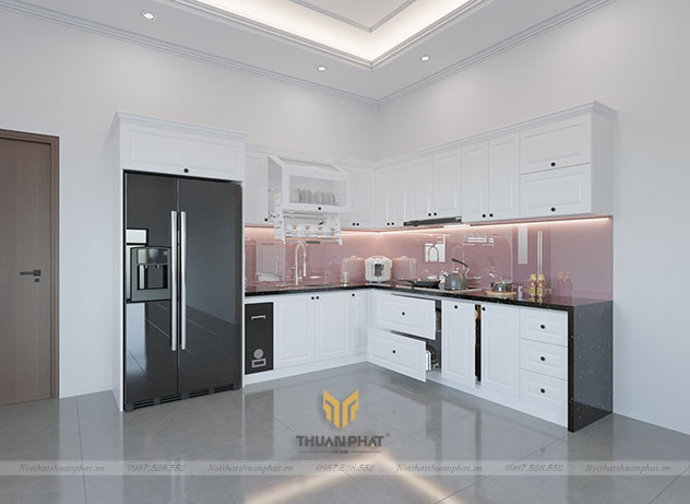 Tủ bếp MDF phun sơn trắng