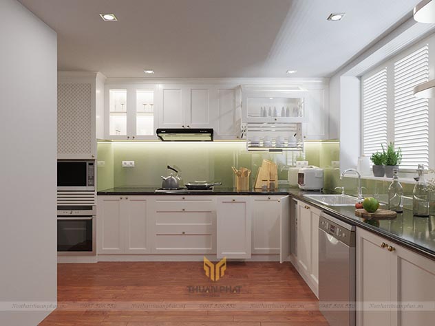 Tủ bếp MDF phun sơn trắng MDF31