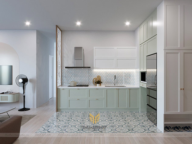 Tủ bếp MDF phun sơn Inchem đơn giản