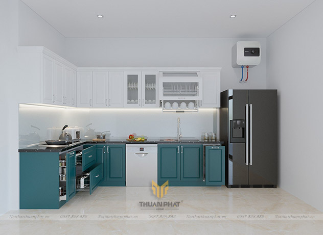 Tủ bếp MDF phun sơn trắng MDF34