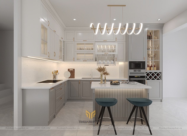 Tủ bếp MDF sơn bệt phong cách Indochine MDF35