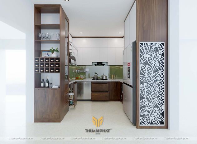 Tủ bếp gỗ Óc Chó hiện đại