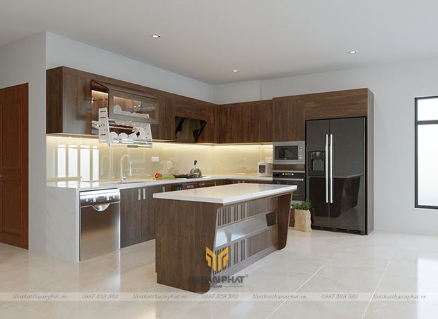 Tủ bếp Gỗ Óc Chó kèm bàn đảo