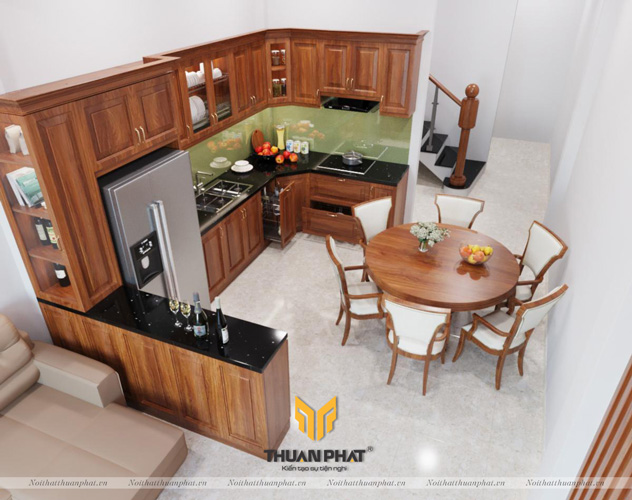 Tủ bếp gỗTủ bếp gỗ Sồi Nga phun PU màu Đỏ SN18