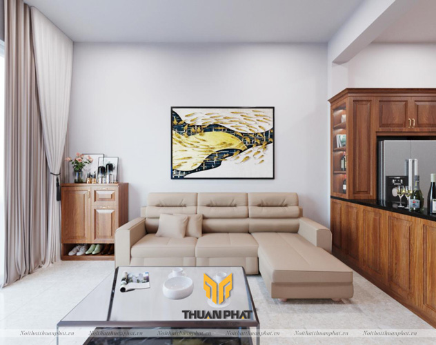 Nội thất phòng khách liền bếp nhà chị Hoài - Dương Nội