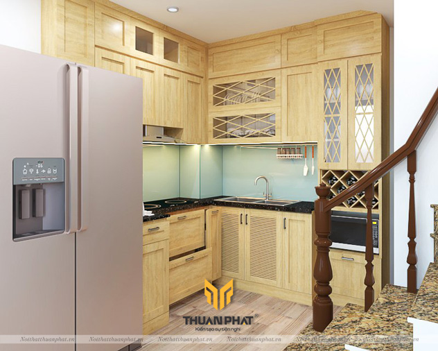 Tủ bếp gỗTủ bếp gỗ Sồi Nga cho không gian nhỏ hẹp