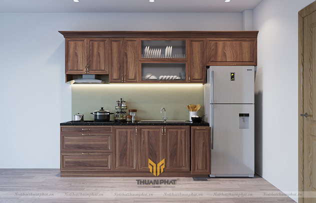Tủ bếp gỗ Sồi Nga sơn màu Óc Chó