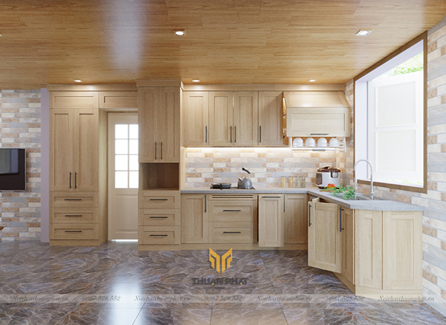 Tủ bếp gỗTủ bếp gỗ Sồi Nga có cửa sổ