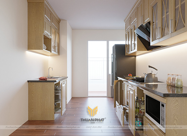 Tủ bếp gỗTủ bếp gỗ Sồi Nga song song