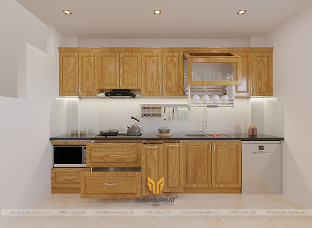 Tủ Bếp Gỗ Sồi Nga chữ i đơn giản