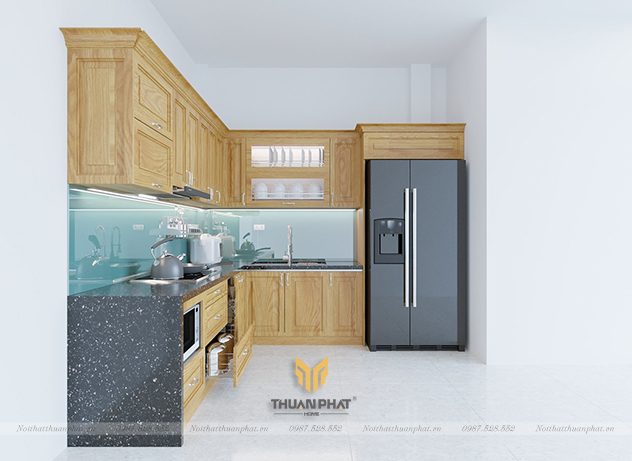 Tủ bếp inox cánh Sồi Nga nhỏ gọn