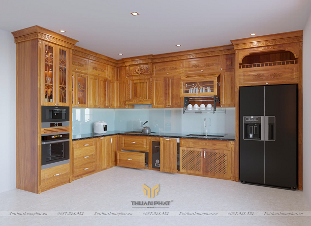 Tủ Bếp Gỗ Sồi Nga chữ L SN51