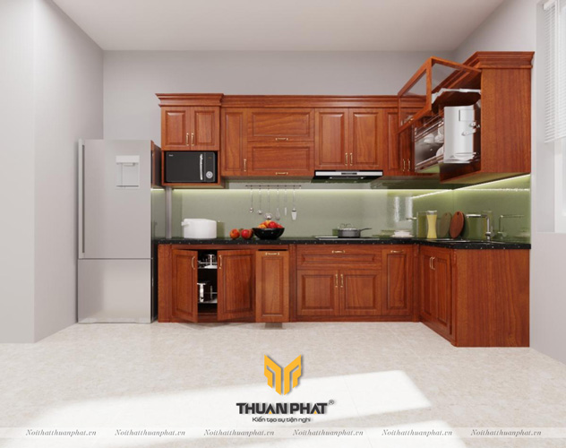 Tủ Bếp Gỗ Xoan Đào khung bê tông có sẵn