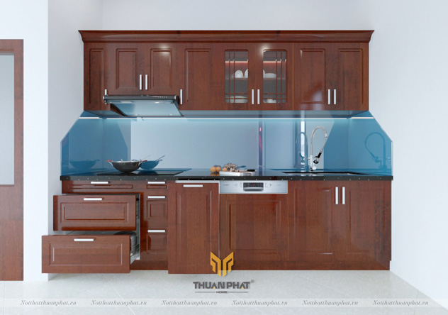 Tủ Bếp Gỗ Xoan Đào sơn PU màu nâu