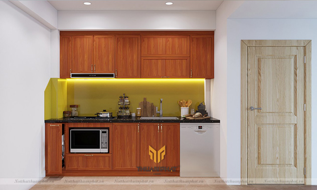 Tủ Bếp Gỗ Xoan Đào hình chữ i đơn giản