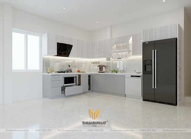 Tủ bếp Inox cánh Acrylic sáng màu ACI100