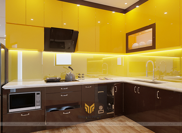 Tủ bếp Inox cánh Acrylic phối màu "ONG VÀNG" độc lạ
