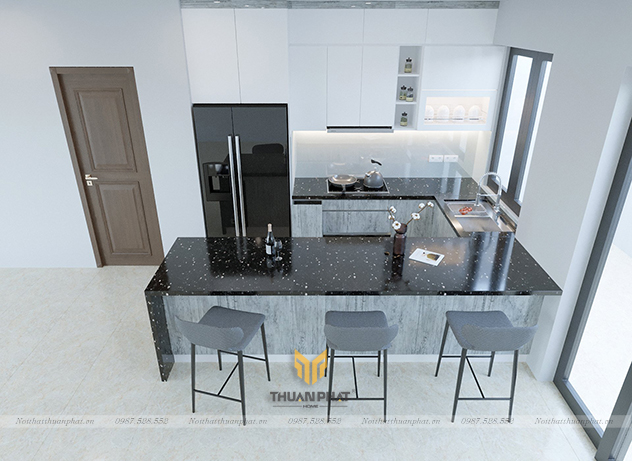 Tủ bếp Inox cánh Acrylic hình chữ U