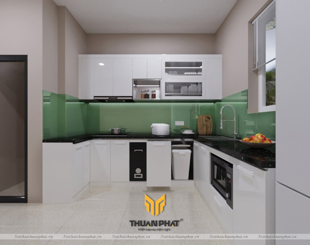 Tủ bếp inox cánh Acrylic trắng tinh tế