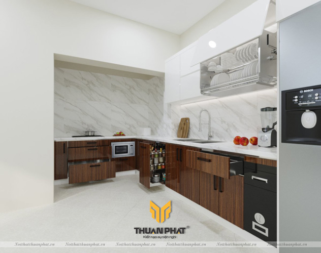 Tủ bếp inox cánh Acrylic thiết kế trong hiện trạng độc đáo