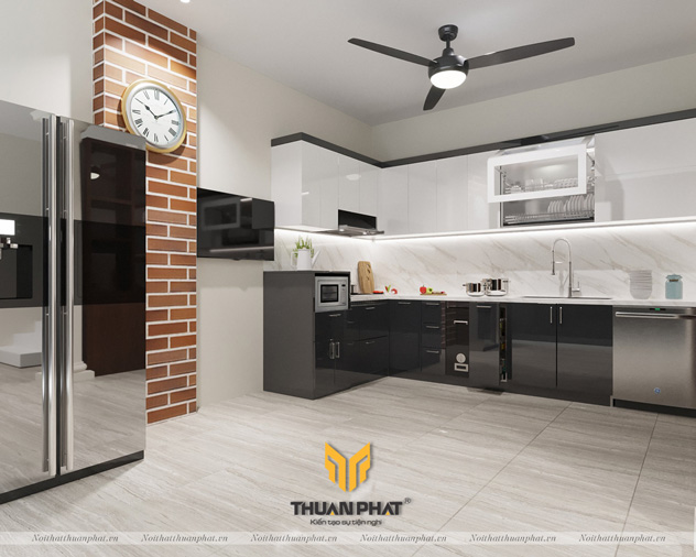 Tủ bếp Inox cánh Acrylic màu Trắng & Ghi xám