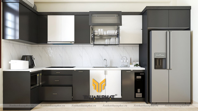 Tủ bếp inox cánh Acrylic với 2 màu Đen & Trắng