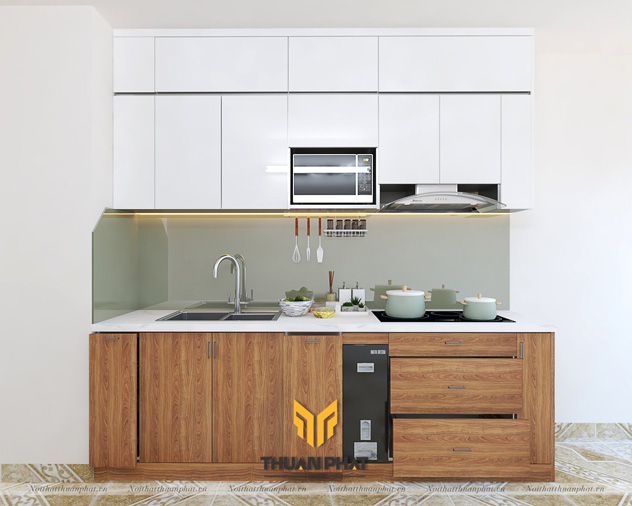 Tủ bếp inox cánh Acrylic hình chữ I
