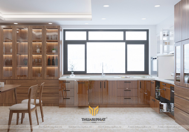 Tủ bếp Inox cánh Acrylic với tủ rượu "Khủng"