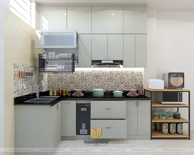 Tủ bếp Inox cánh Acrylic màu sắc trẻ trung