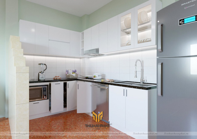 Tủ bếp inox cánh Acrylic màu trắng
