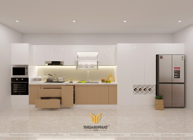 Tủ bếp Inox cánh Acrylic siêu rộng