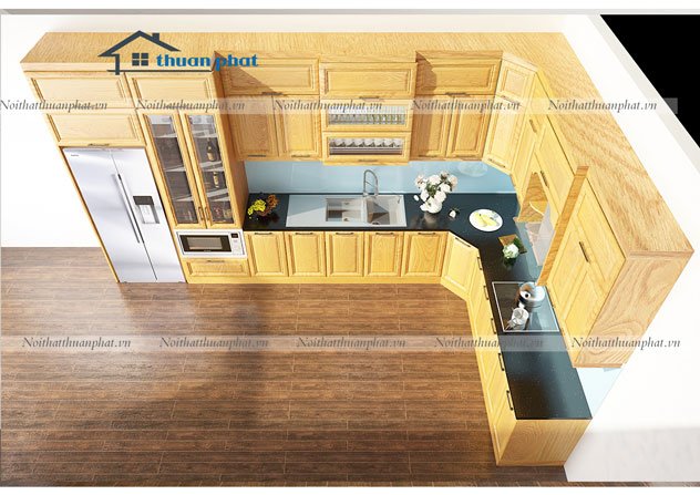 Tủ bếp inox cánh gỗ  Sồi Mỹ SM05