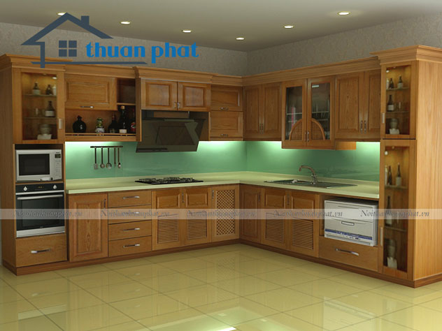 Tủ bếp inox cánh gỗ  Sồi Mỹ SM06