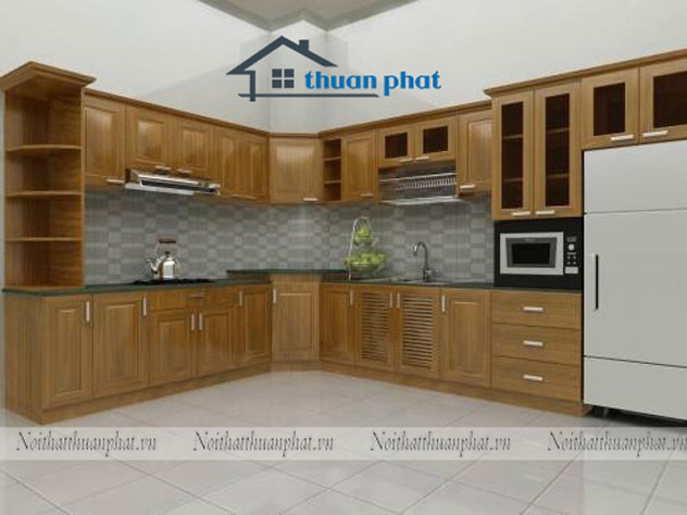 Tủ bếp inox cánh gỗ  Sồi Mỹ SM09
