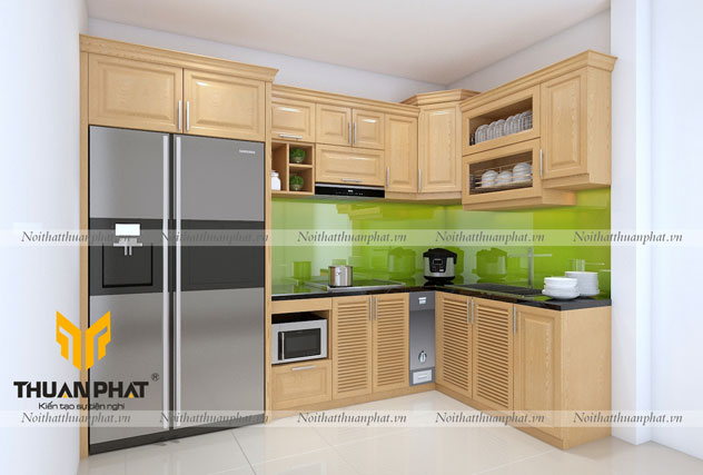 Tủ bếp inox cánh gỗ  Sồi Nga SN01