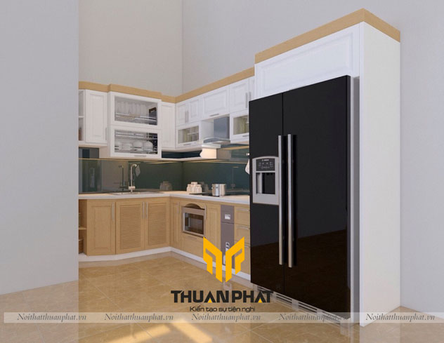 Tủ bếp inox cánh gỗ Sồi Nga SN03