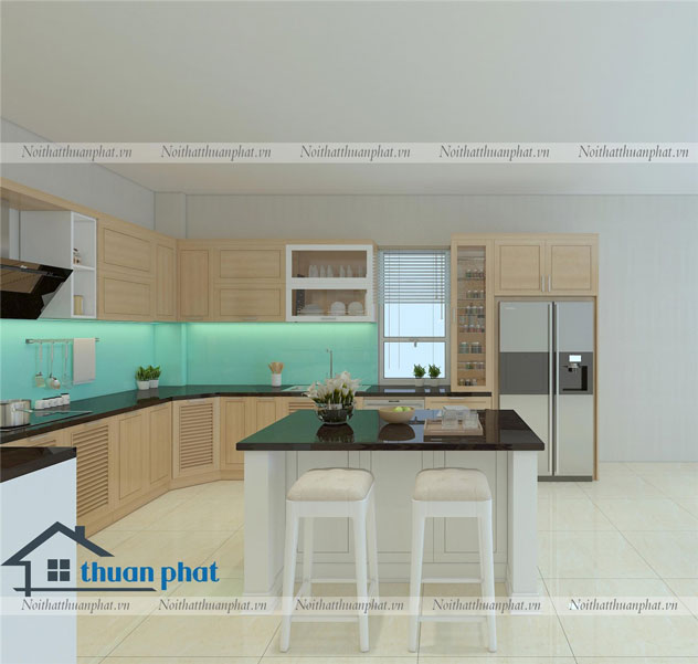 Tủ bếp inox cánh gỗ Sồi Nga SN06