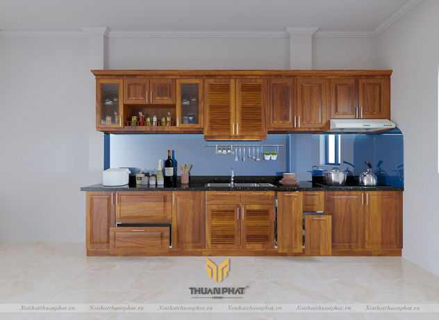 Tủ Bếp Thùng Inox cánh Gỗ Xoan Đào XD12