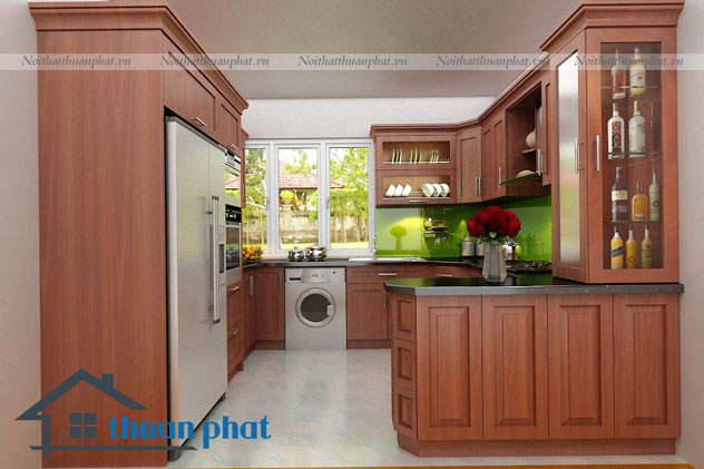 Tủ Bếp Thùng Inox cánh Gỗ Xoan Đào XD01