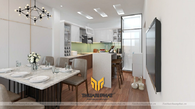 Tủ bếp nhựa Laminate & Acrylic có bàn đảo