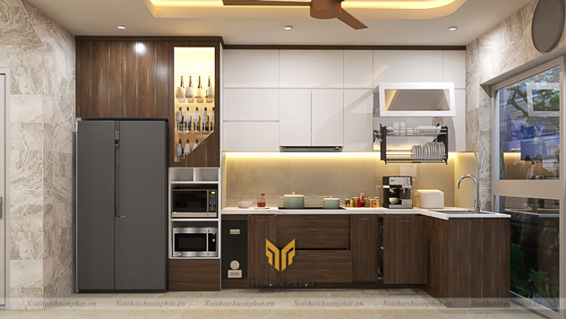 Tủ bếp Laminate kết hợp Acrylic