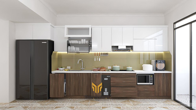 Tủ bếp Laminate kết hợp Acrylic hiện đại