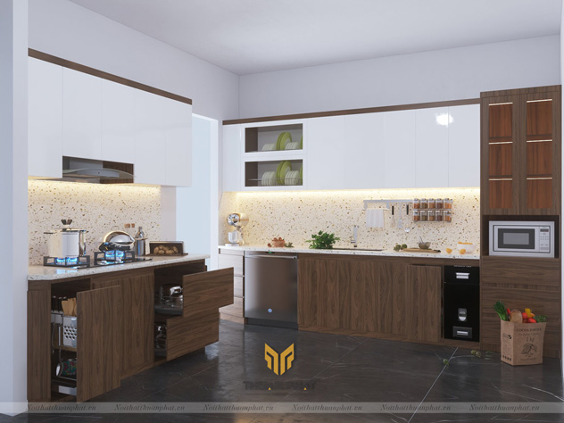 Tủ bếp Laminate kết hợp Acrylic LA15