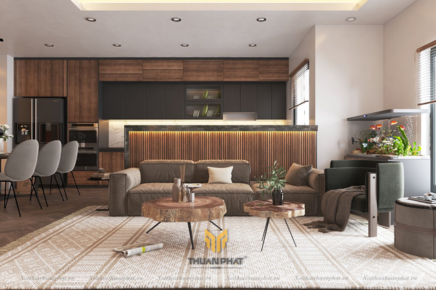 Tủ bếp Laminate vân gỗ Óc Chó