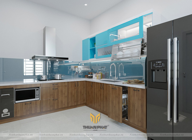 Tủ bếp Laminate kết hợp Acrylic LA18